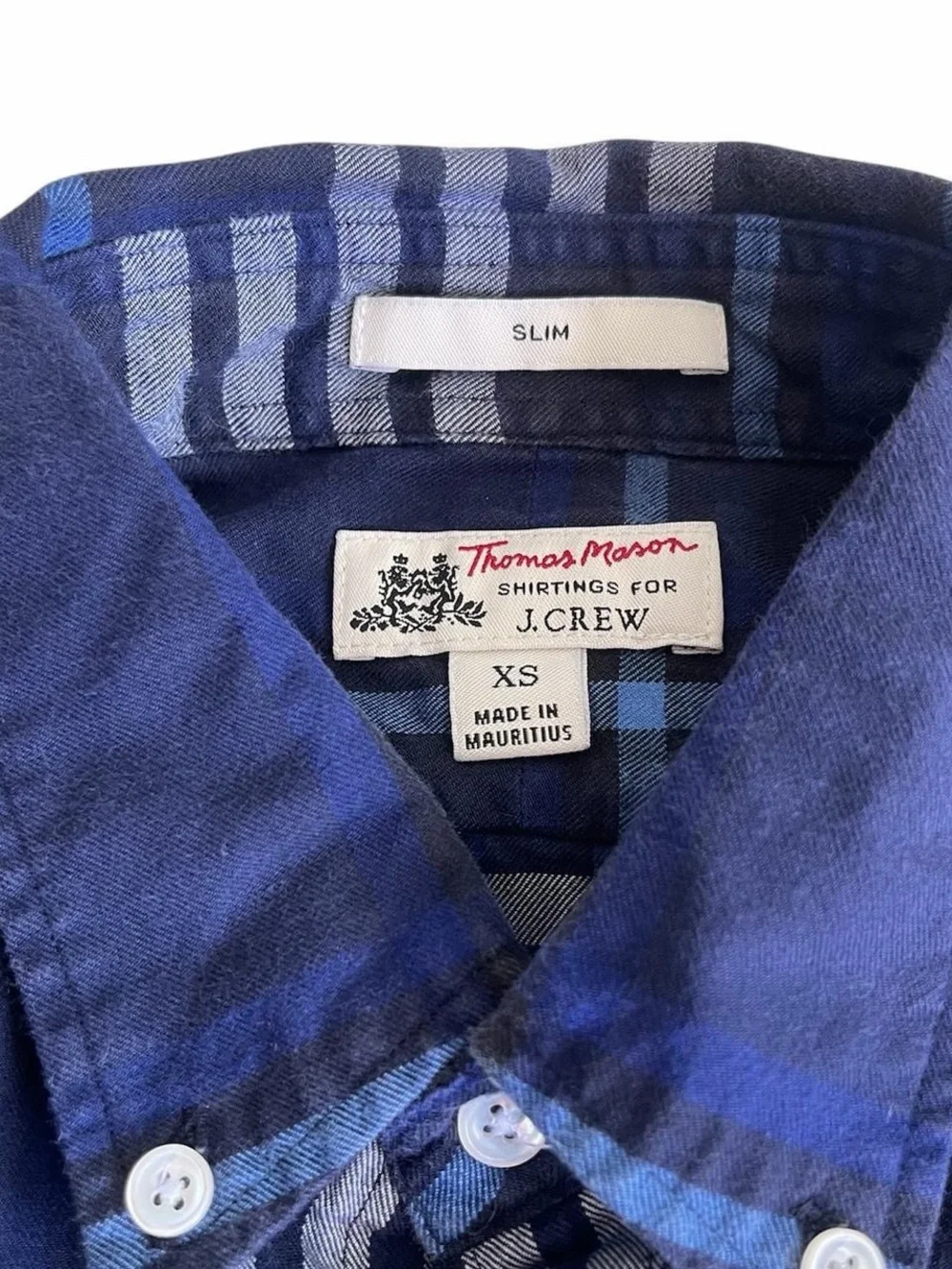 J.Crew Thomas Mason Slim Fit Blue Plaid Cotton Shirt (XS)